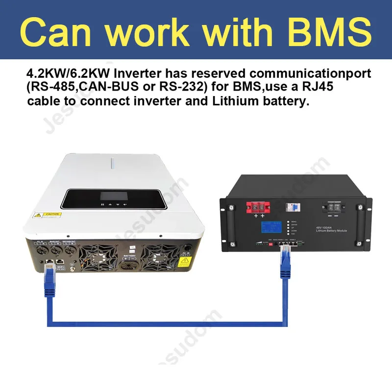 Jesudom 6200W 48V120A Hybrid Solar Panel Inverter Can Work for PV Input 60-45V Voltage with Daul AC 230V Output Hybrid Inverter