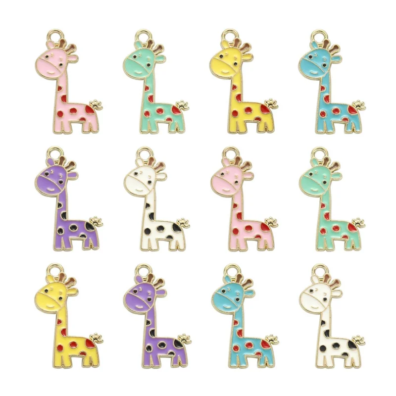 Enamel African Safari Cartoon Animal Charm Giraffe Charms for Jewelry Making Bracelet DIY Craft
