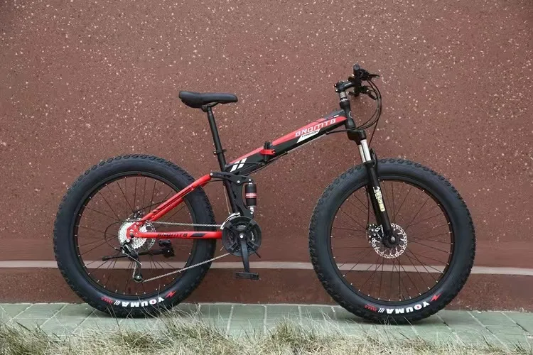Wholesale 24 26 inch 30 Speed Folding Beach Snow Bikes Disc Brake Soft Tailed Mountain Fatbike Widened Tire Road Bicycle
