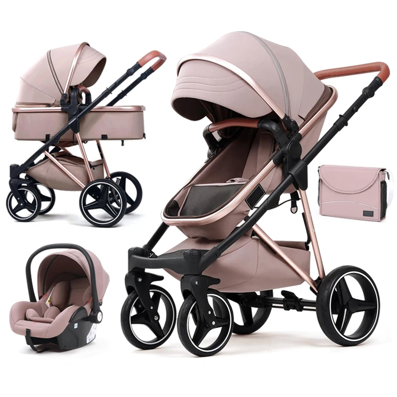 Kinderwagen Newborn Foldable 3 In 1 Carriage Stroller Baby Pram Trolley Luxury Aluminum Baby Stroller 3 In 1 With Car Seat