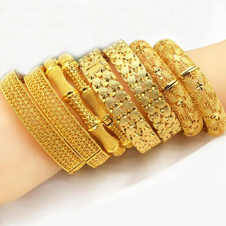 high quality 24k Hollow dubai gold bangles jewelry indian women wedding bangles bracelets