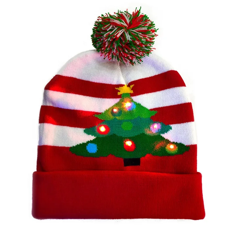 Factory Wholesale LED Christmas Hat Colorful Light-up Knitted Santa Sweater Xmas Party Beanie Cap for Adult Men Women