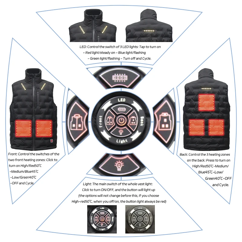 Heated Vest 12V Green Reducing Hunting Diving Battery Electric Winter Men Bike Heated Vest Custom Logo