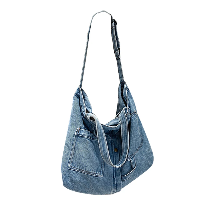Fashion retro portable shopping large capacity casual denim Academy wind Harajuku canvas one-shoulder crossbody bag