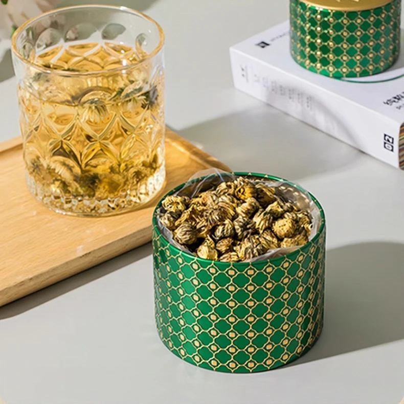 Creative Portable Metal Tinplate Gift Box Candy Tea Bag Storage Round Tin