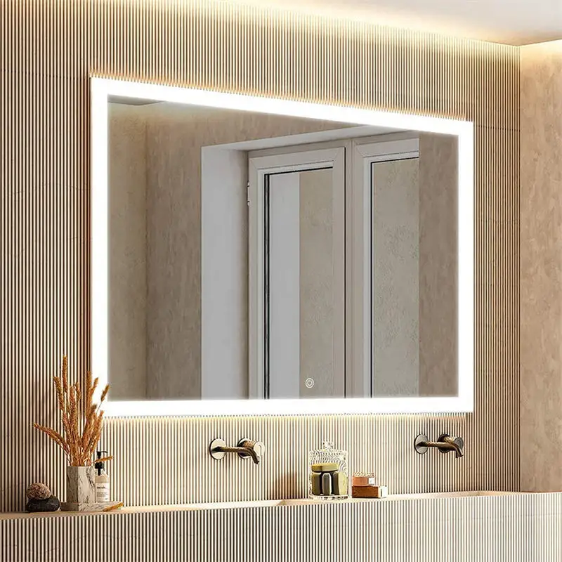 Square Led Bathroom Magnifying Brass Wall Mounted Led Mirror With Light, Smart Bathroom Accessories