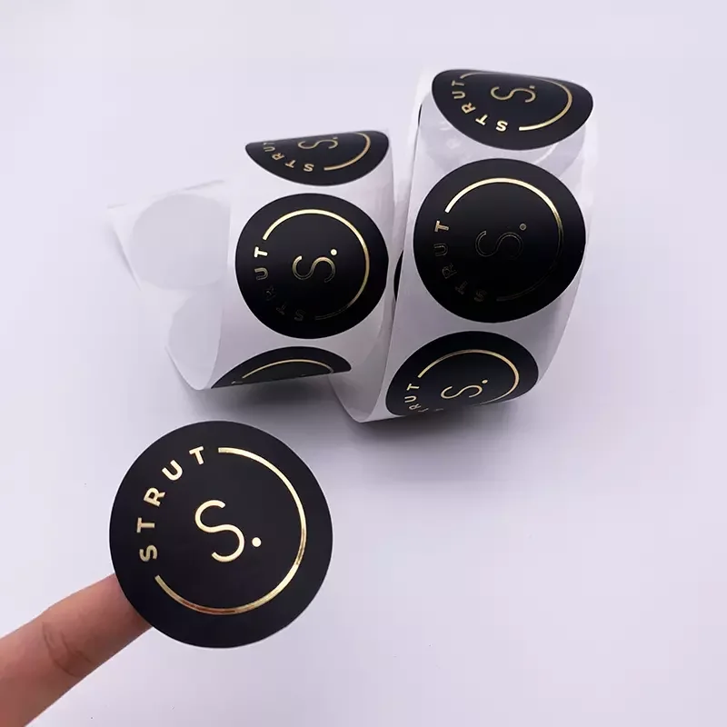 Custom Logo Printed Roll Blue Adhesive Paper Gold Stamping Round Thank You Seal Label Stickers for Packaging