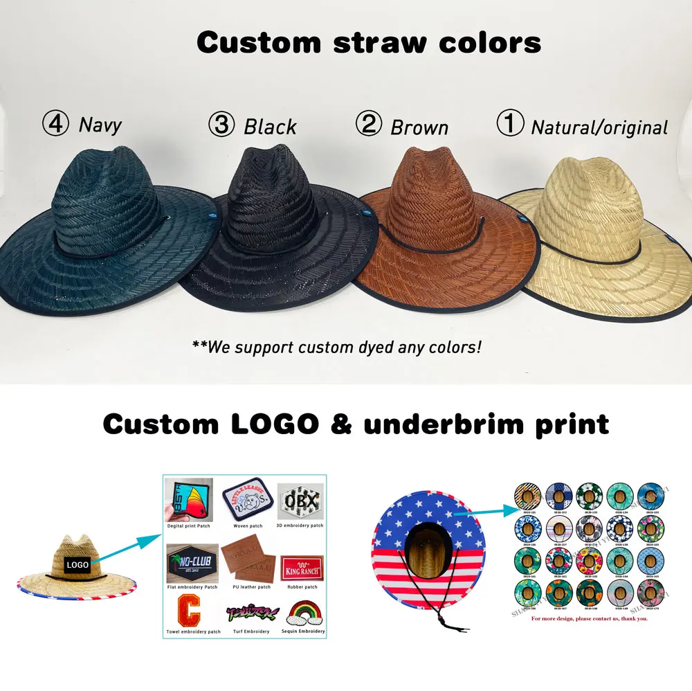 High quality designer fashion island surfing UV protect sunscreen black lifeguard Guam straw hats