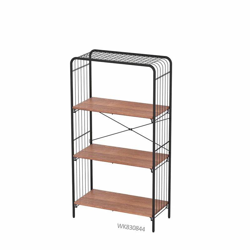 WIREKING 4 Tier Multi-functional Metal Bookshelf Speakers Wood Bookcase Living Room Furniture