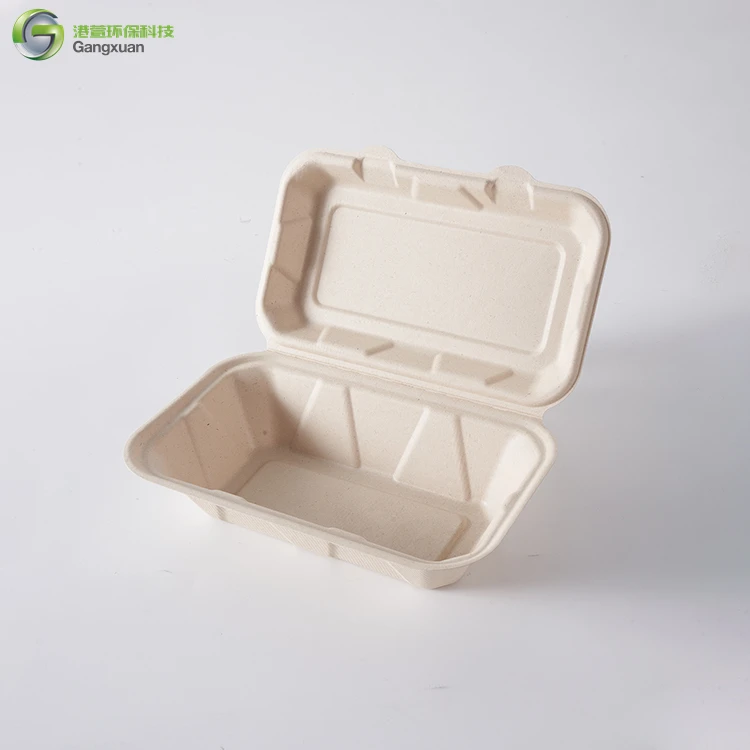 Custom Eco Friendly Biodegradable Sugarcane Boxes Bagasse Food Container Disposable Tableware Clamshell Takeout Lunch Food Box