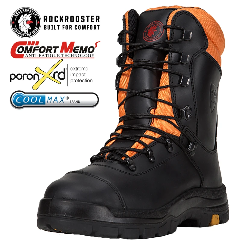 ROCKROOSTER/ботинки для лесной бензопилы со стальным носком; Безопасная обувь с защитой от проколов; S2; Водонепроницаемые рабочие ботинки из натуральной кожи