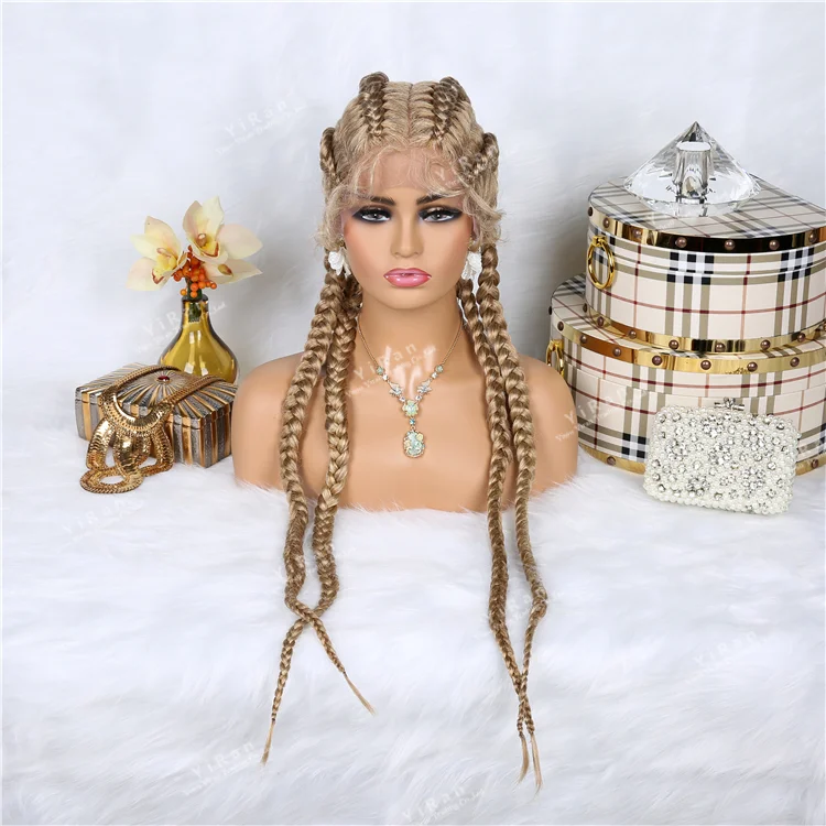 Brazilian African Long Curly Deep Wave Twist Synthetic Two Braiding Braided Hair Front Lace Wig