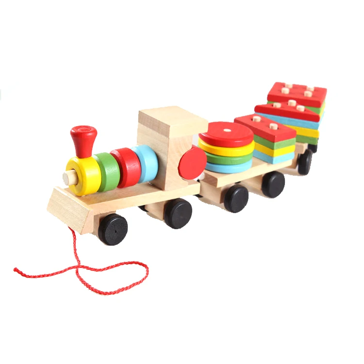 Wooden shape matching children toys small tractor disassembly building blocks