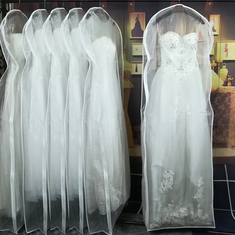 Transparent Voile Bridal Dress Dust Cover with Side-zipper Luxury Foldable Non Woven Wedding Dress Bag