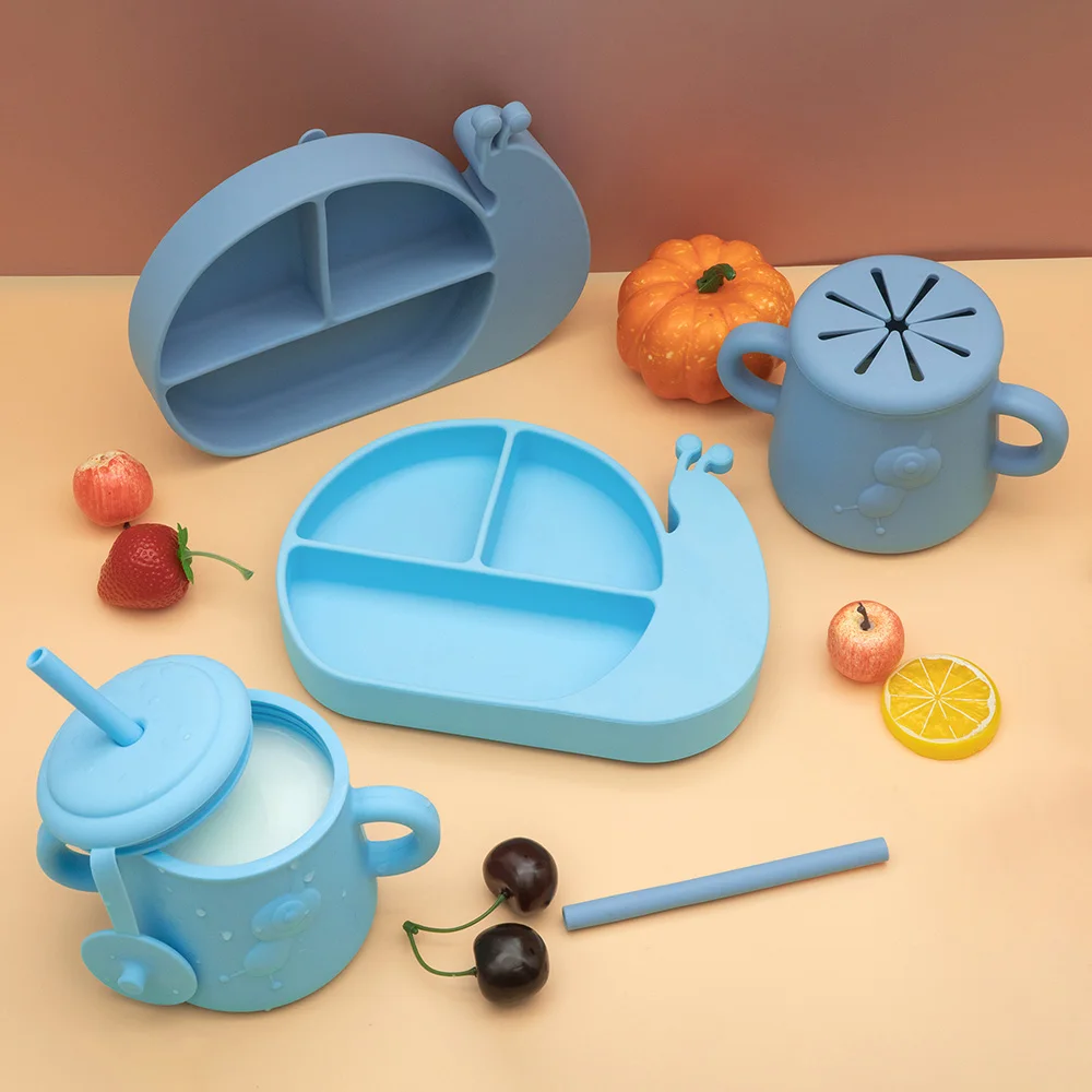 2022 Animal Snail Silicone Baby Feeding Set Silicone Feeding Bpa Free Kids Tableware Dinnerware Set