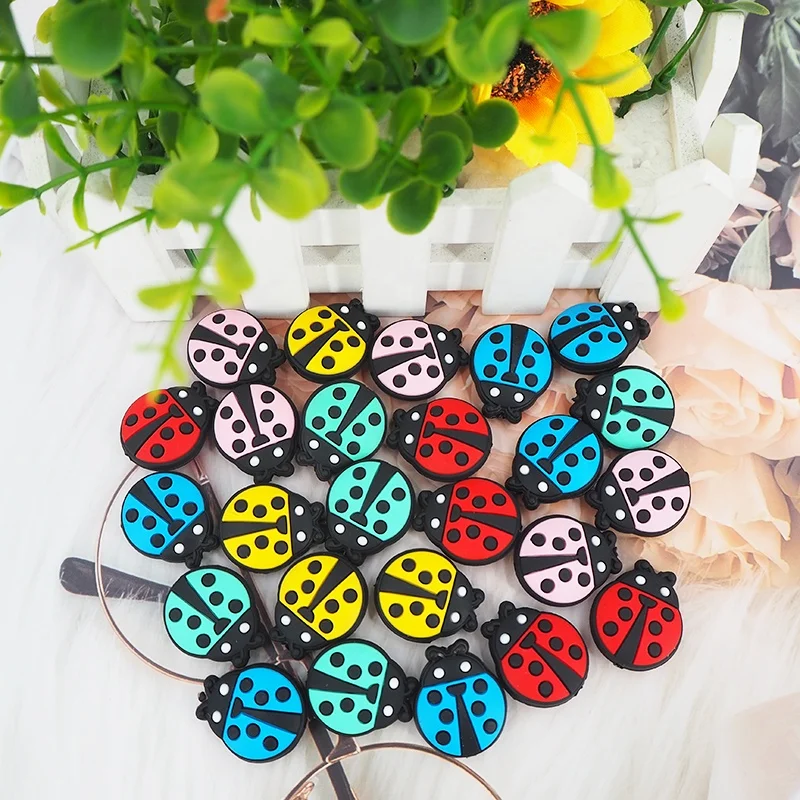 Hot Selling BPA Free DIY Pacifier Chain Bracelet Beadable Pen Accessories Ladybug Silicone Beads Wholesale