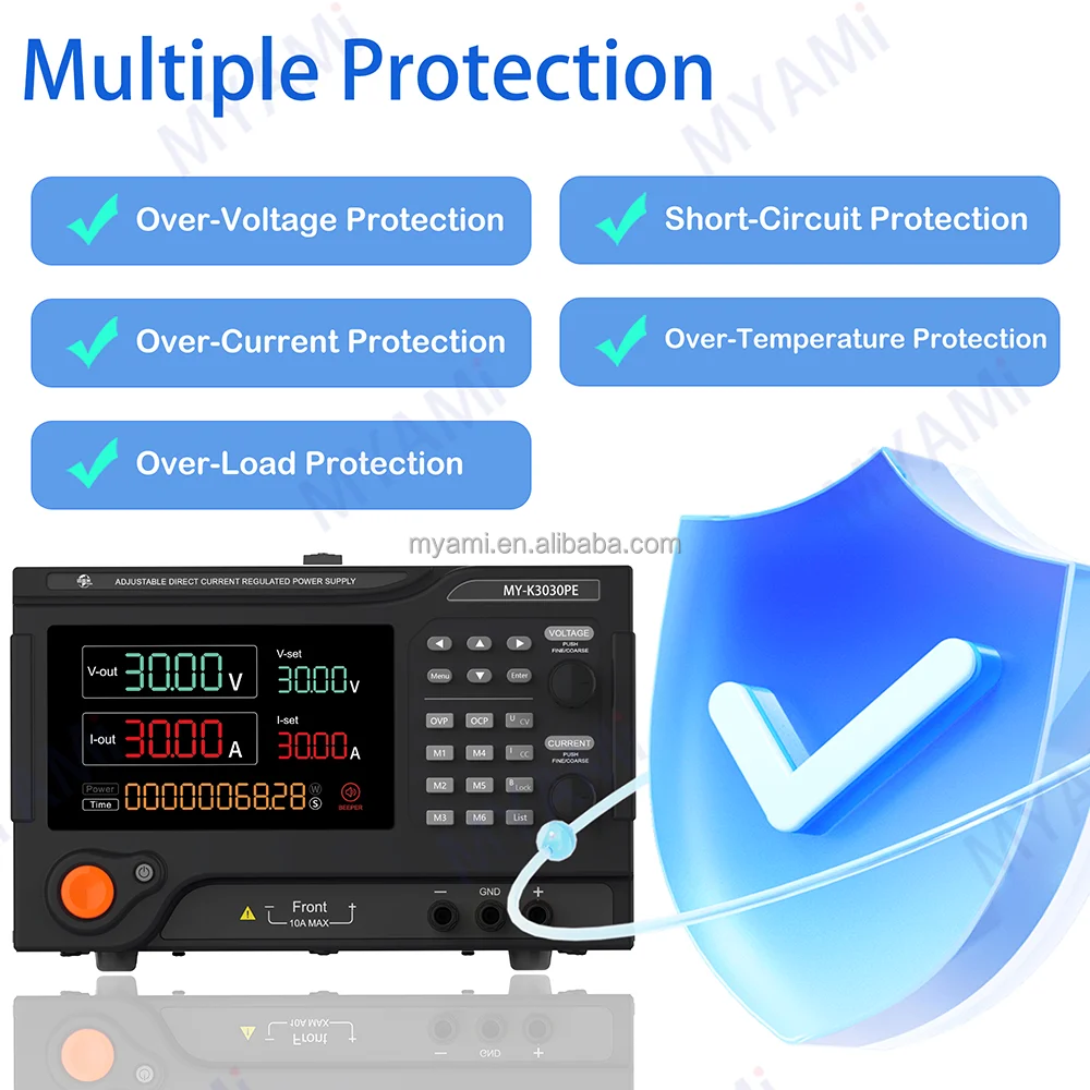 MYAMI Variable DC Lab Bench Programmable Switching Power Supply 0-30V 0-30A adjustable AC TO DC Power Supply with Auto test