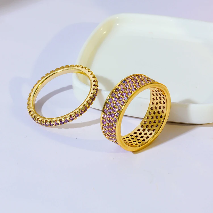 2024 New Round Stone Color Ring Diamond Ring Dense Wax Micro Inlaid Color Zircon Plated 18k Gold Ring