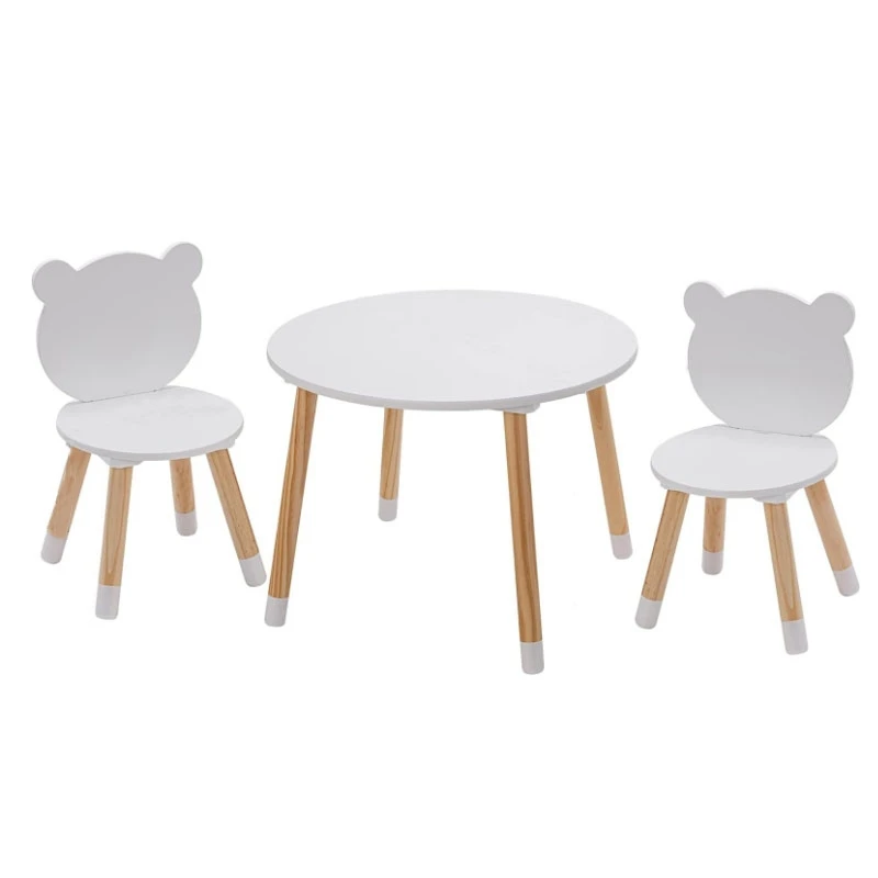 Kids Wood Table and Chair Set Kids Play Table with 2 Chairs 3 Pieces Kids Round Table for Toddlers Girls Boys White