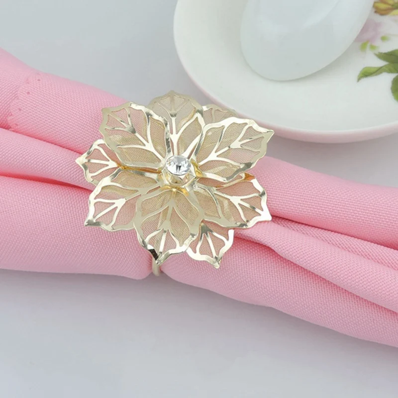 LJQ001, оптовая продажа, кольцо для салфеток из розового золота с цветком для свадебной вечеринки, Дня Святого Валентина, украшение для стола