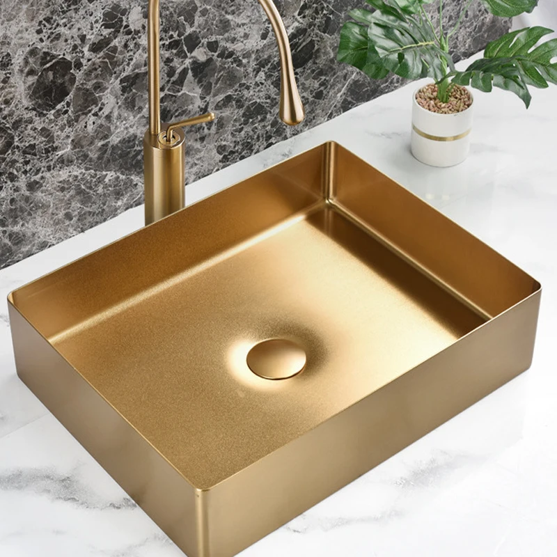 European Hotel Washbasin Apartment Minimalist with Drainer Luxury Bathroom Steel Sink Bowl Basin