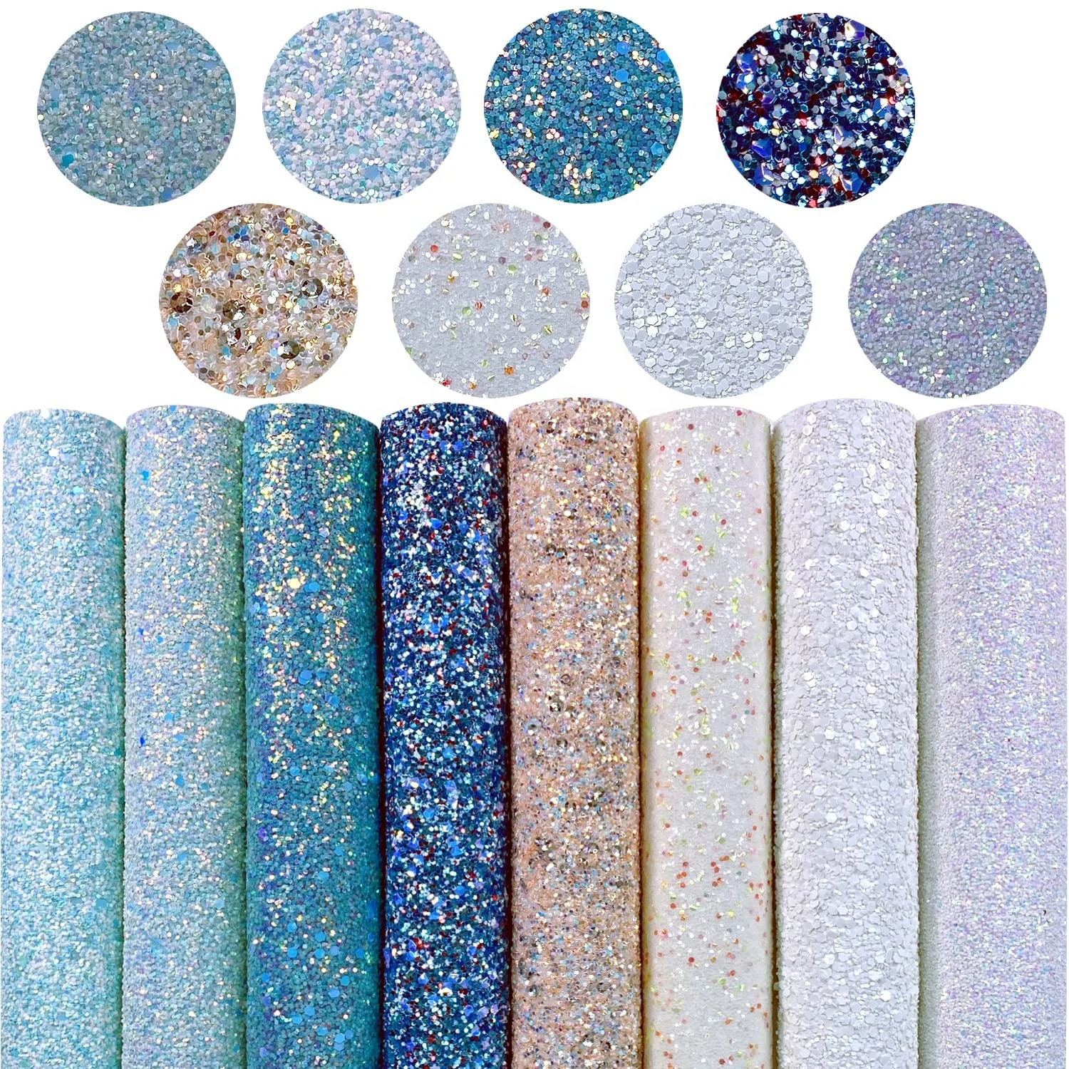 Thick Chunky Glitter Faux Leather Fabric Shiny Ocean PU Canvas Leatherette Fabric Sheet for Cricut Bows Craft