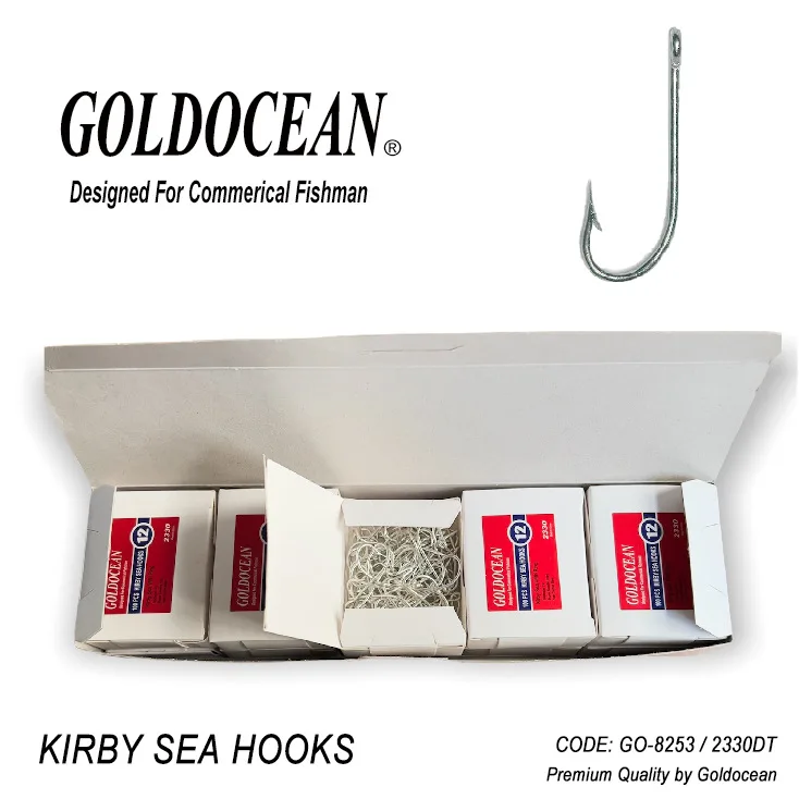 1#-20#  2330 Fishhook High Carbon Steel KIRBY SEA WITH RING Barbed Hook Commercial Saltwater Fishing Hooks