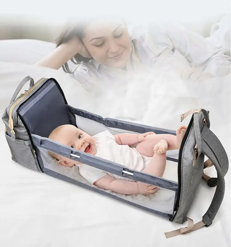 7 in 1 custom Functional Mommy Diaper  mommy Backpack Waterproof  Baby Portable Folding Crib Baby Bed Tote Mummy Bag Diaper Bags