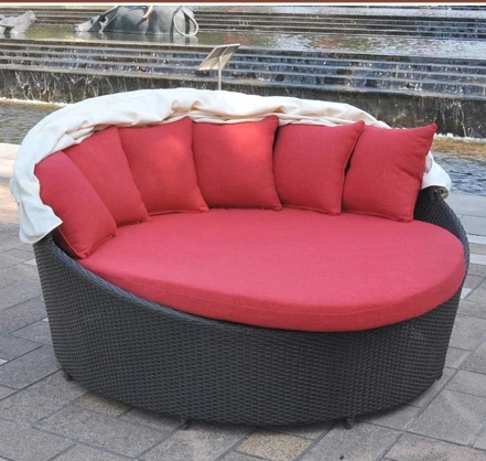 Outdoor Furniture Big Round Sunbed with ceiling Beach Bed Sun Lounge