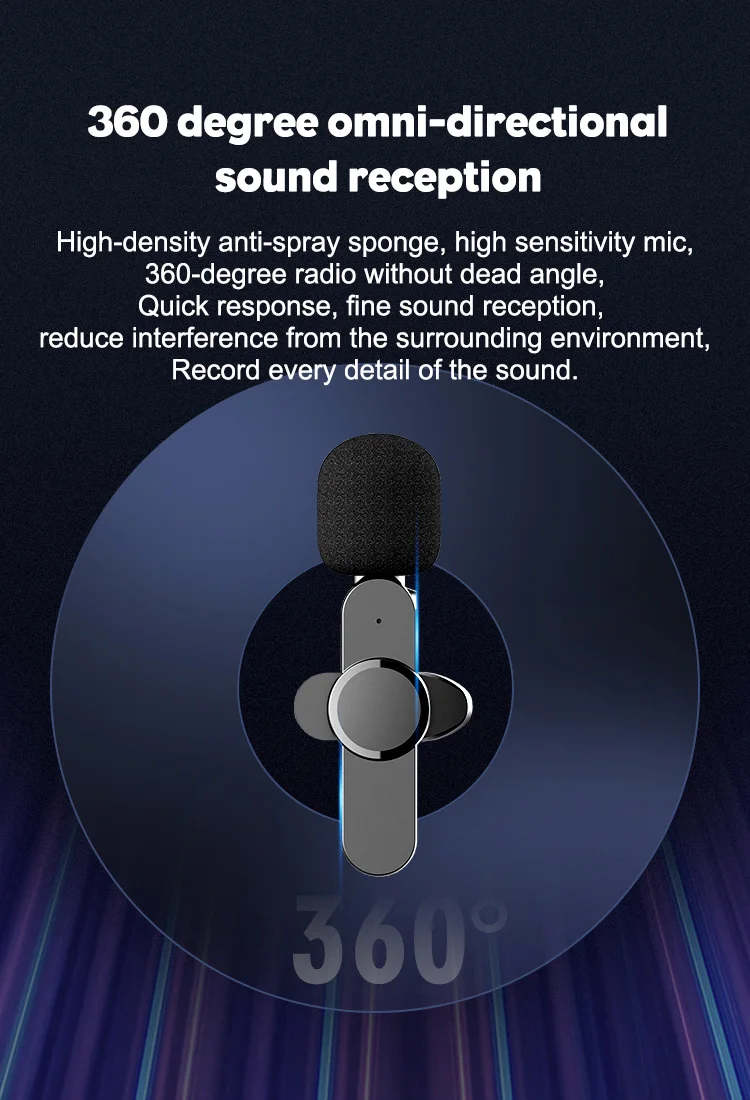 Wireless Lavalier Microphone Lapel Clip on Microphone Mic For Mobile Phone Vlog Live Stream Audio Live Vloggers Video Recording