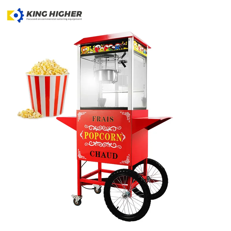 Commercial Electric Popcorn Machine With Cart Retro Automatic Puffed Rice Popcorn Maker Wheels Hot Air Chocolate Popcorn Trolley