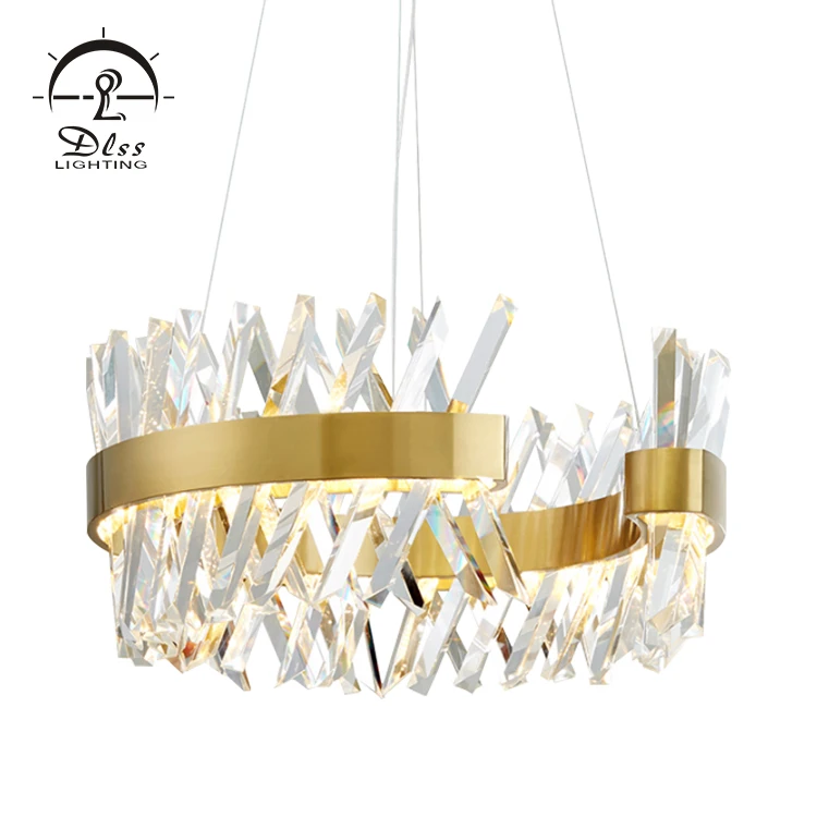 
High quality home decoration gold iron led living room crystal pendant lamp lighting 