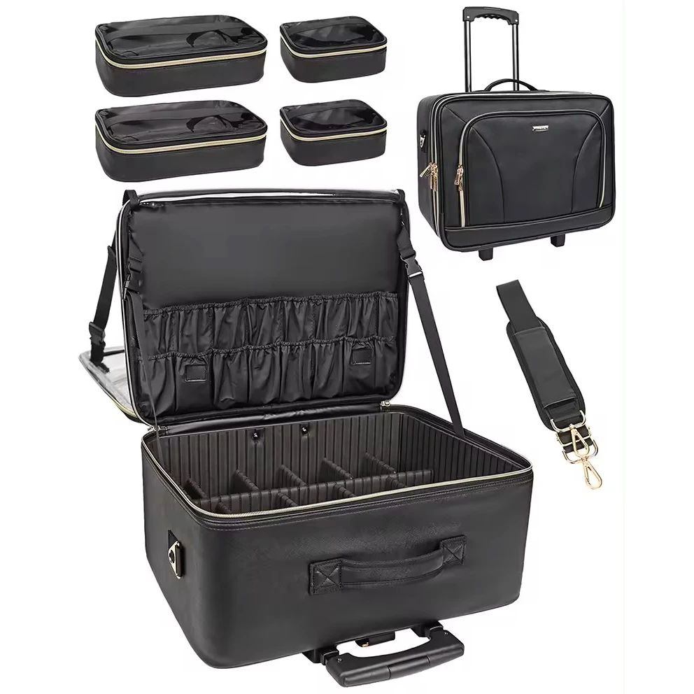 Hot Sell Professional Makeup Rolling Beauty Cosmetic Trolley Organizer Case Durable Makeup Train Case Professional