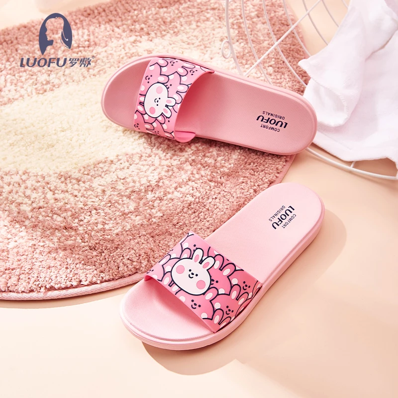 LUOFU women sandals rabbit cute printing sandals slide home outdoor slippers for lady and girls