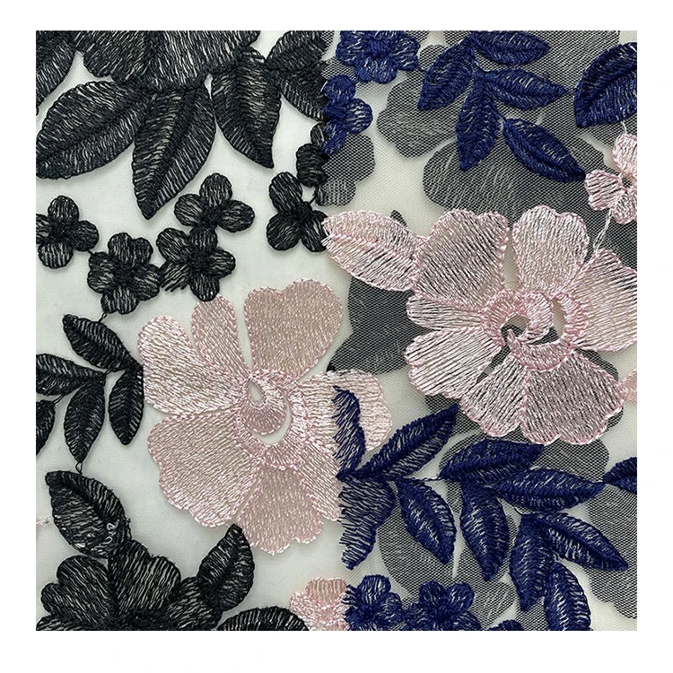 Harvest tela de malla de nylon bordada poliester floral multicolor del precio barato