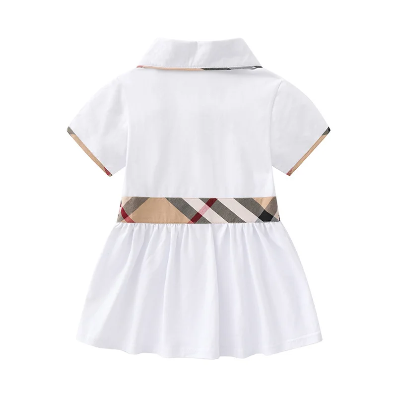 Summer 100% cotton princess Baby Girl Dresses Children Clothing Lapel collegiate skirt short sleeve knitted girls dress
