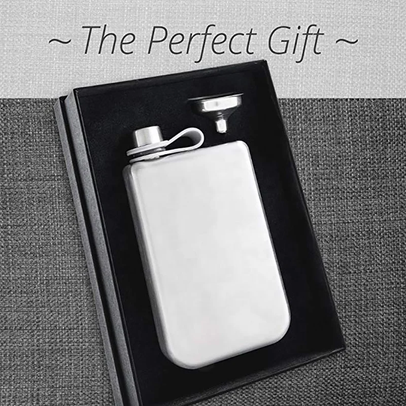 8oz Custom Leather Square Hip Flask BPA Free Stainless Steel Classic Matte Black Whiskey Vodka liquor Alcohol Bottle Gift Set