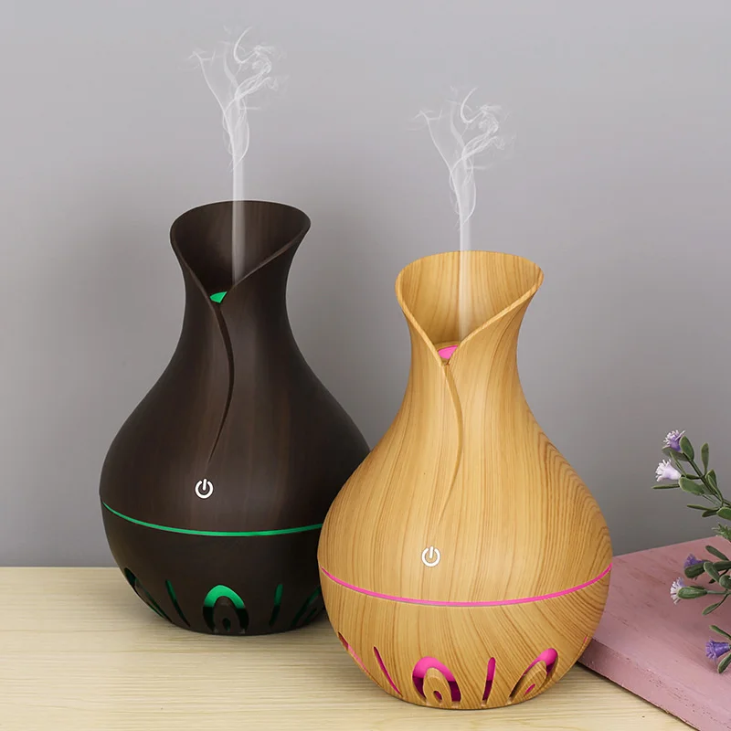 Air Humidifier Mini Wood Grain Aroma Diffuser Essential Oil Aromatherapy Cool Mist Maker With LED Use For Home