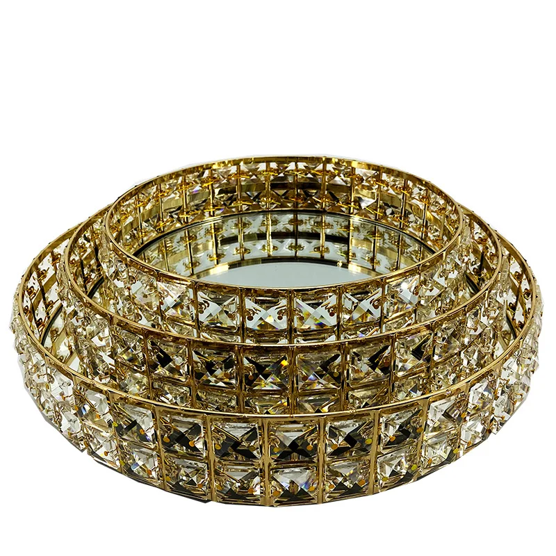 2022NEW Antique Hand-Made Golden and sliver Mirror Modern Luxury Tray fruit plate for table decoration