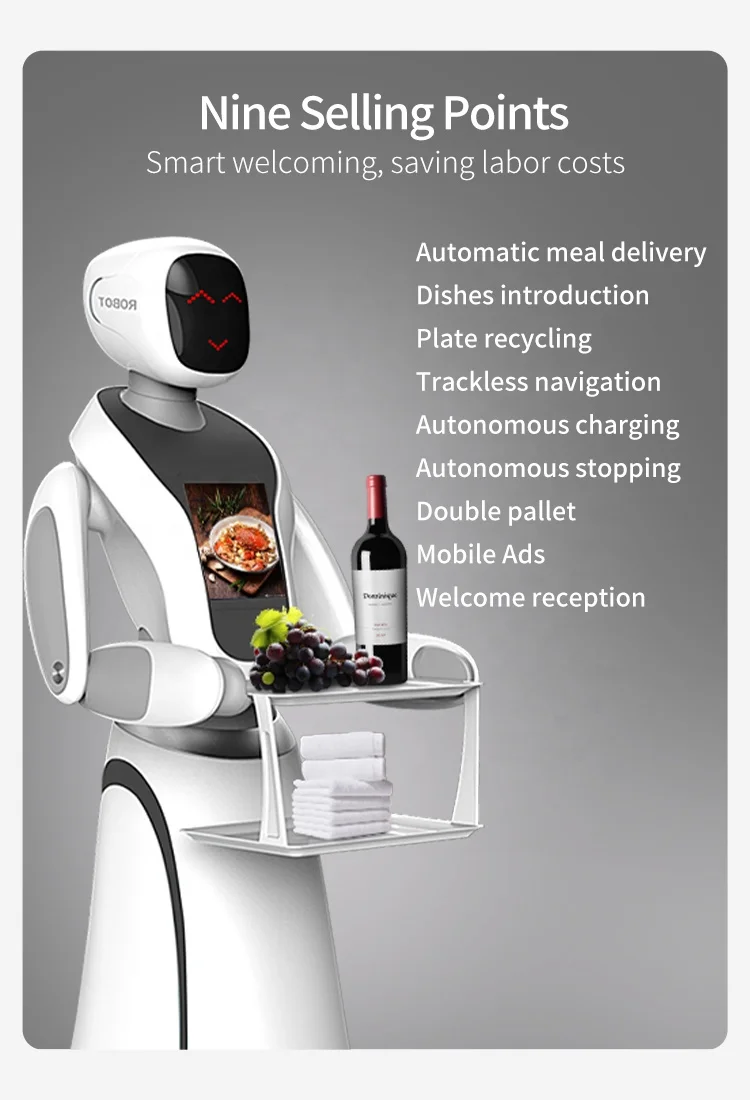 restaurant catering food waiter artificial humanoid intelligent automatic slam navigation factory price delivery serve robots
