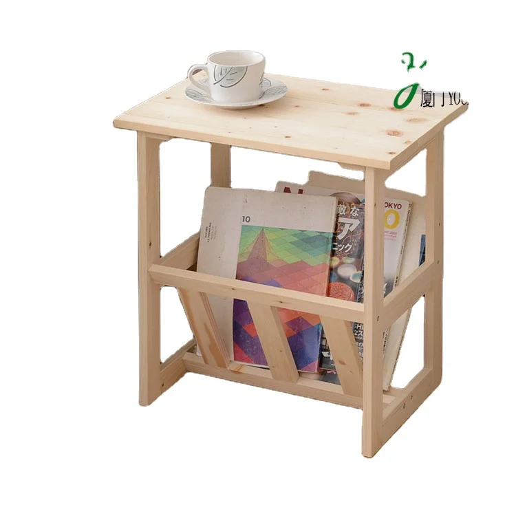 Bamboo Wooden Tea Side Table with Book Rack