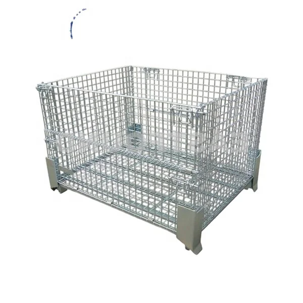Welding Steel Wire Mesh Container Box Metal Cage Storage Bin with Forklift Pocket