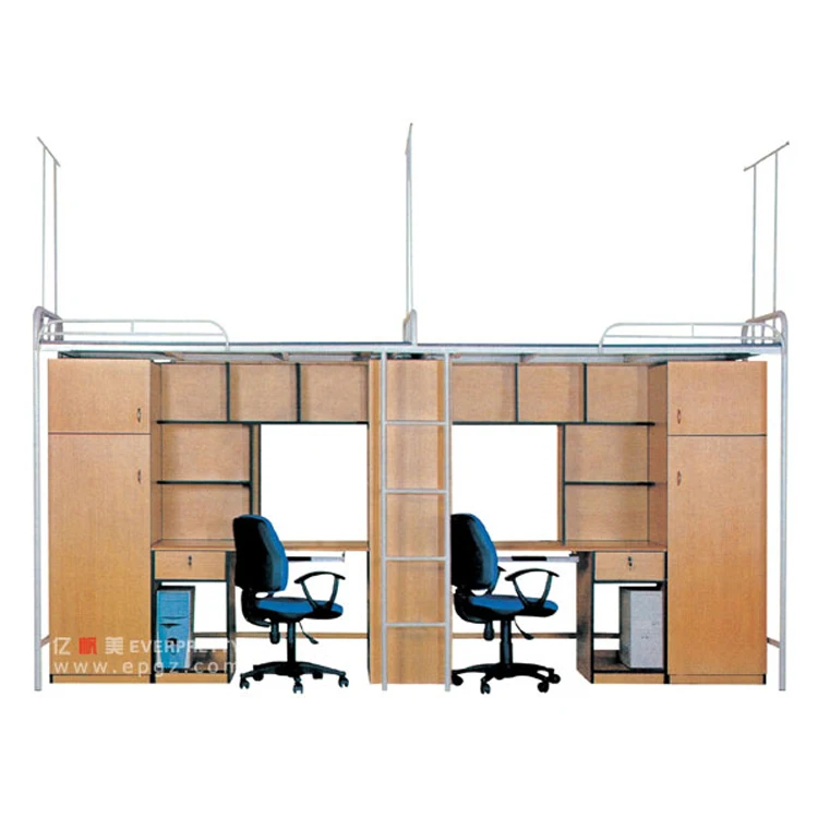 Dormitory Furniture College Students Dormitory Bed Integrated Desk with Wardrobe Multi-Function Staff  Factory Single Iron Bed