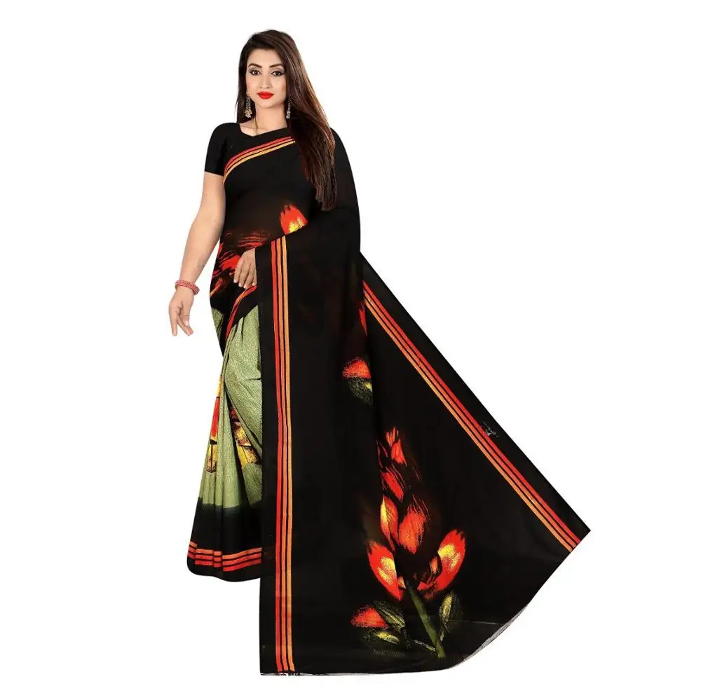 New trending look casual wear silk printed saree with blouse piece indian ladies women wear low price wholesale surat.