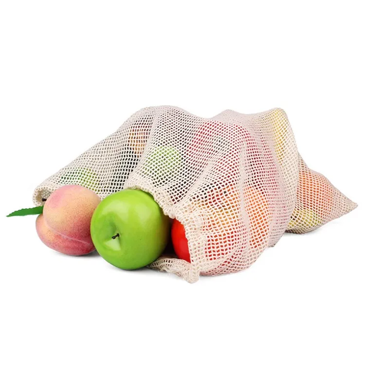 Custom 100% Cotton Mesh Cloth Drawstring Shopping Bags With Logo