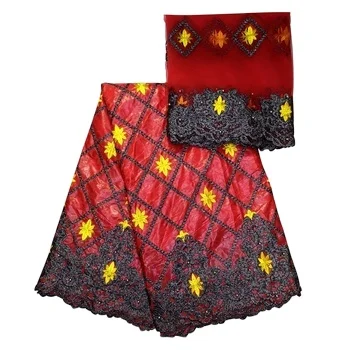 H & D Customization High quality 5+2 yards African embroidery French lace fabric Bazin brocade fabric