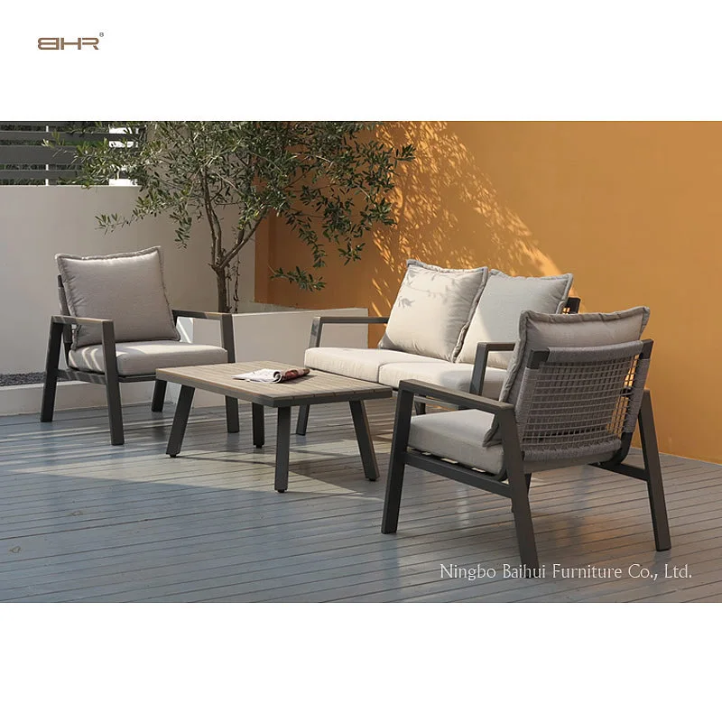 BHR Modern Design Aluminum Outdoor Furniture Patio Set Commercial Weaved Rope Garden Sofa