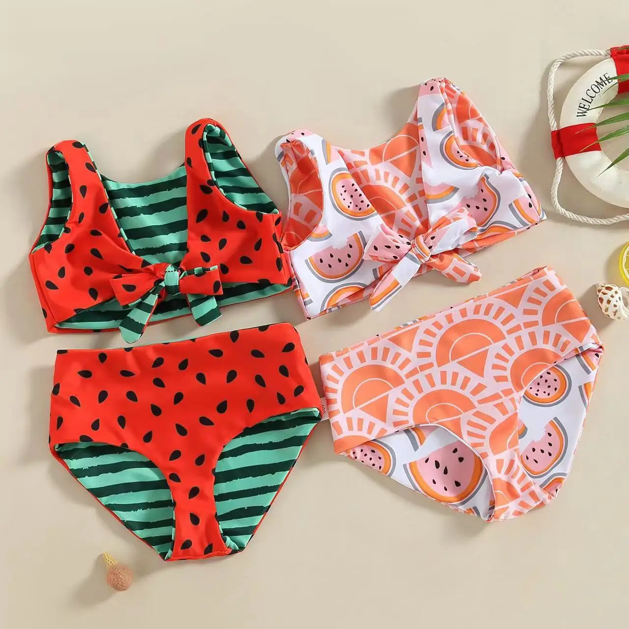 New Fashion Style Summer Kids Girls Cool And Lovely Watermelon Fruit Floral Printing Two-Piece Swimwear