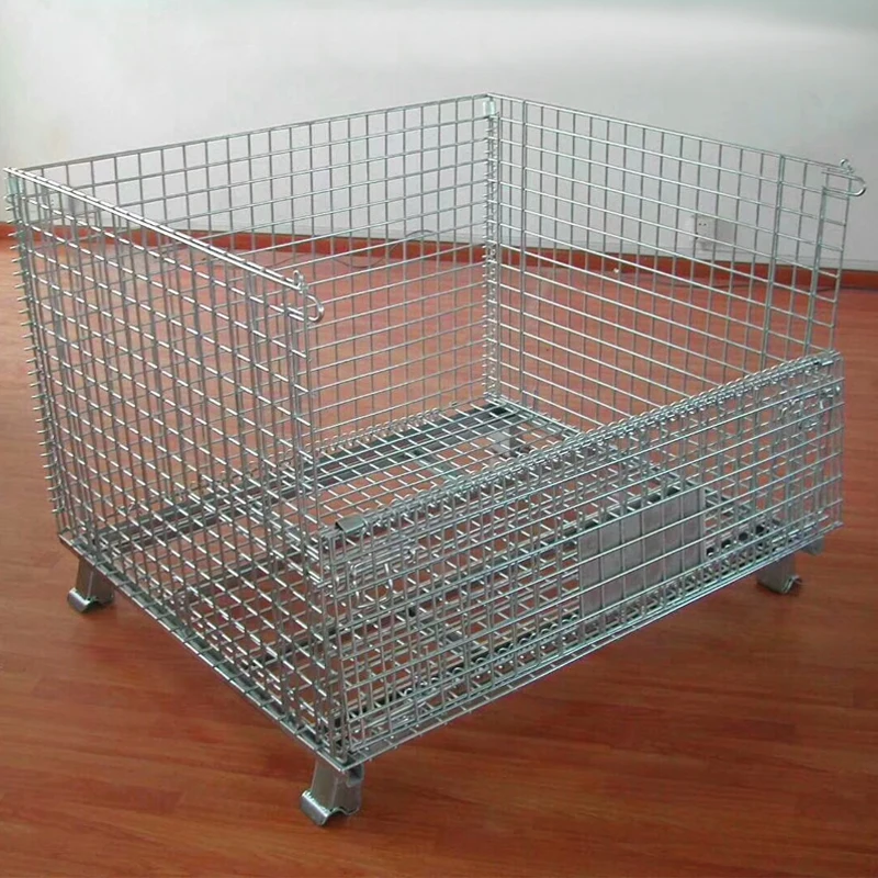 Metal Folding Butterfly Wire Mesh Pallet Logistics Storage Basket Cage For Wine