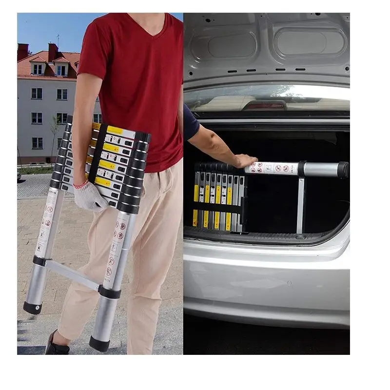 New Telescopic 3.8m Folding Aluminum Ladder Extension Ladder Escalera Telescopic Foldable Step Stairs Yellow Ladder